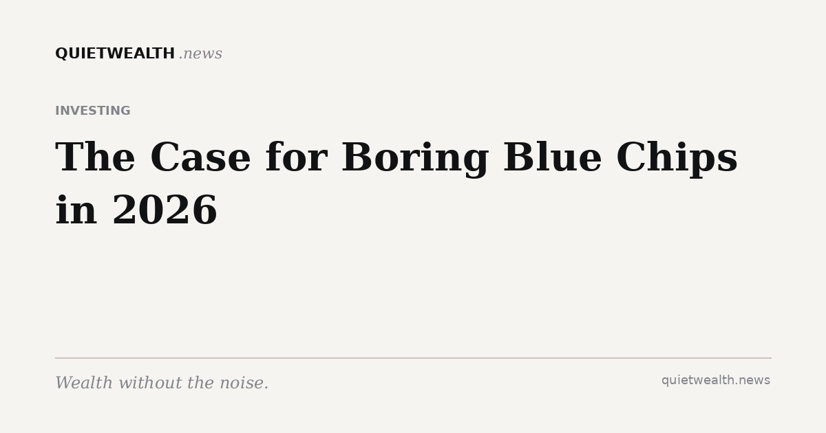 QuietWealth editorial card for “The Case for Boring Blue Chips in 2026” (Investing)